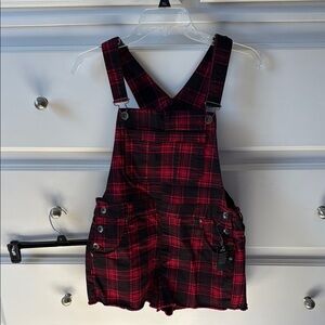 Red and Black Plaid Overalls